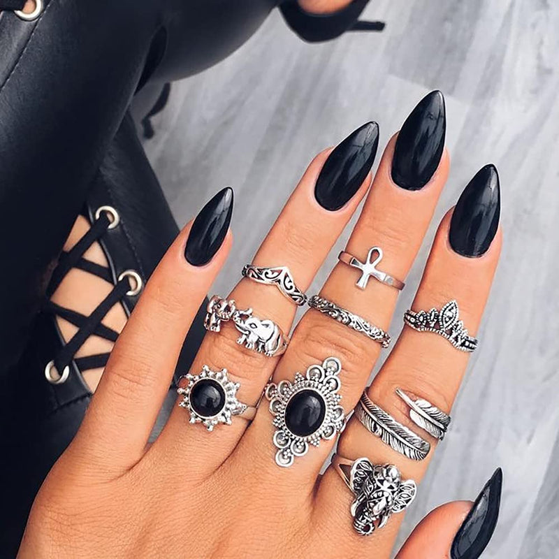 [Australia] - 80Pcs Vintage Knuckle Rings Set,Silver Rings for Women Teen Girls,Stackable Midi Finger Rings,Bohemian Punk Snake Butterfly Elephant Rings Fashion Rings Pack Jewelry 