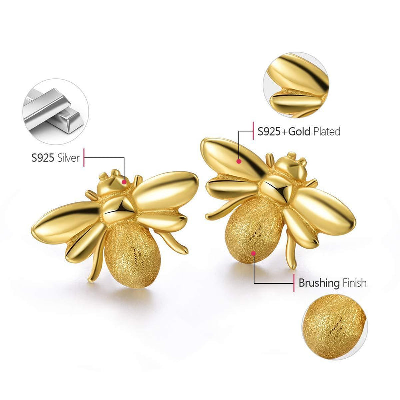 [Australia] - Lotus Fun S925 Sterling Silver Stud Earrings Sweet Honey Bee Stud Earrings Most Popular Handmade Unique Jewellery for Women and Girls Gold 