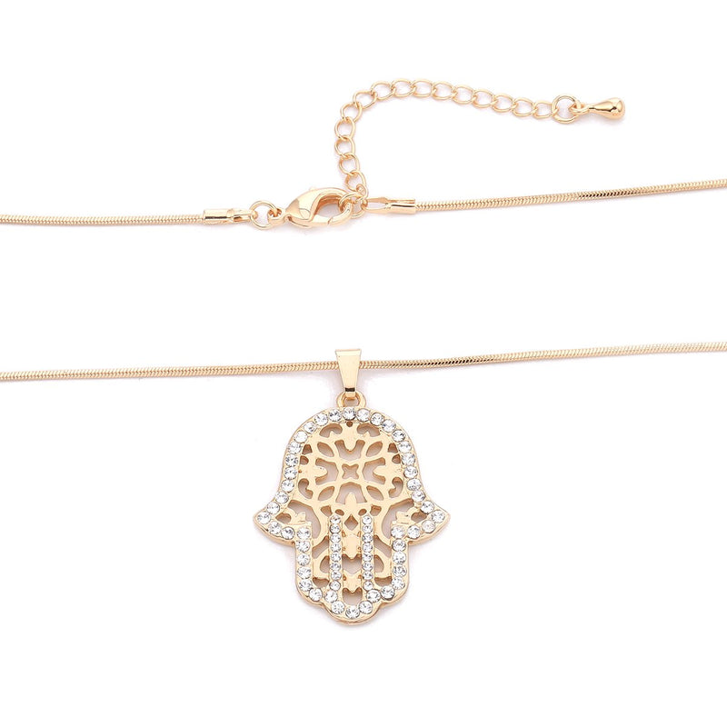 [Australia] - Ouran Hamsa Hand Pendant Neckalce Women,Gold Silver Long Snake Chain Necklace Girls CZ Crystal Neckalce Gold Plated 