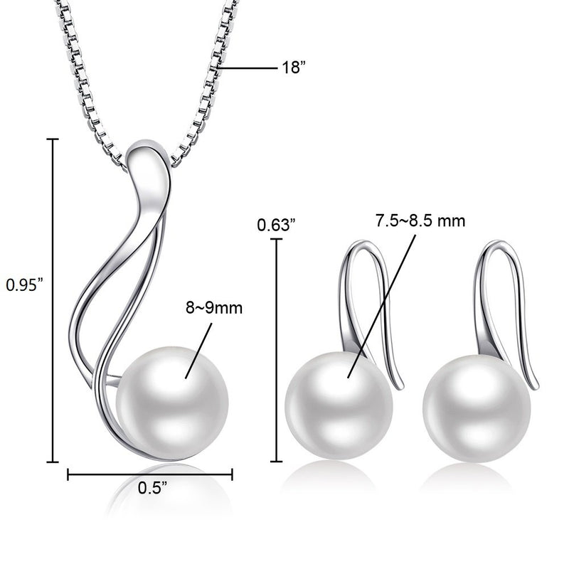 [Australia] - OneSight Sterling Silver Freshwater Cultured Pearl Jewelry Necklace Earrings Set for Women (White Pearl Or Black Pearl) Classic Pearl Earrings Necklace Sets 