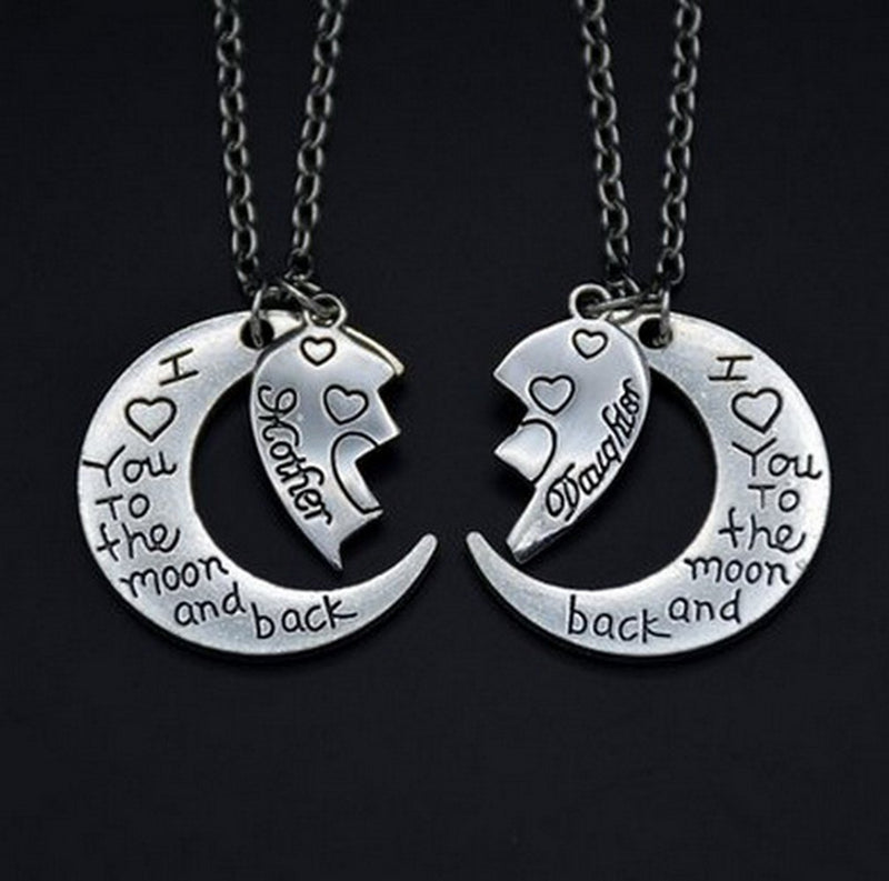[Australia] - Blerameng I Love You to The Moon and Back Mother Daughter Moon Love Heart Necklace Pendant 2PC,Mother and Daughter 