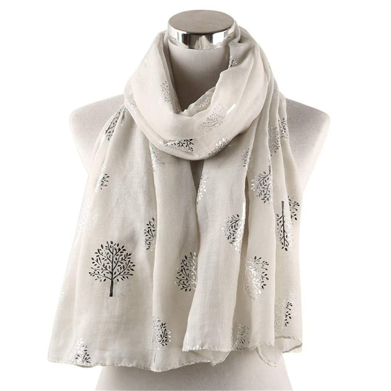 [Australia] - Mocasor Women's Scarves Mulberry Tree/Branch Print Designer Scarf Large Long Soft Lightweight Shawls Wraps 01 Silver Tree-beige 