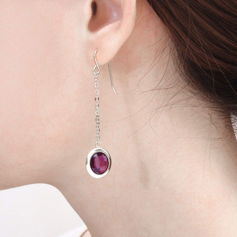 [Australia] - Worry-Free 18K Gold Plated Purple CZ Dangle Long Chain Hook Earrings+Necklace Set Silver Plated 