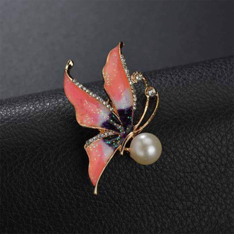 [Australia] - JczR.Y Pearl Butterfly Brooch Pins Clear Crystal Rhinestone Butterfly Insect Brooch Pin Banquet Wedding Jewelry Party Gifts pink 