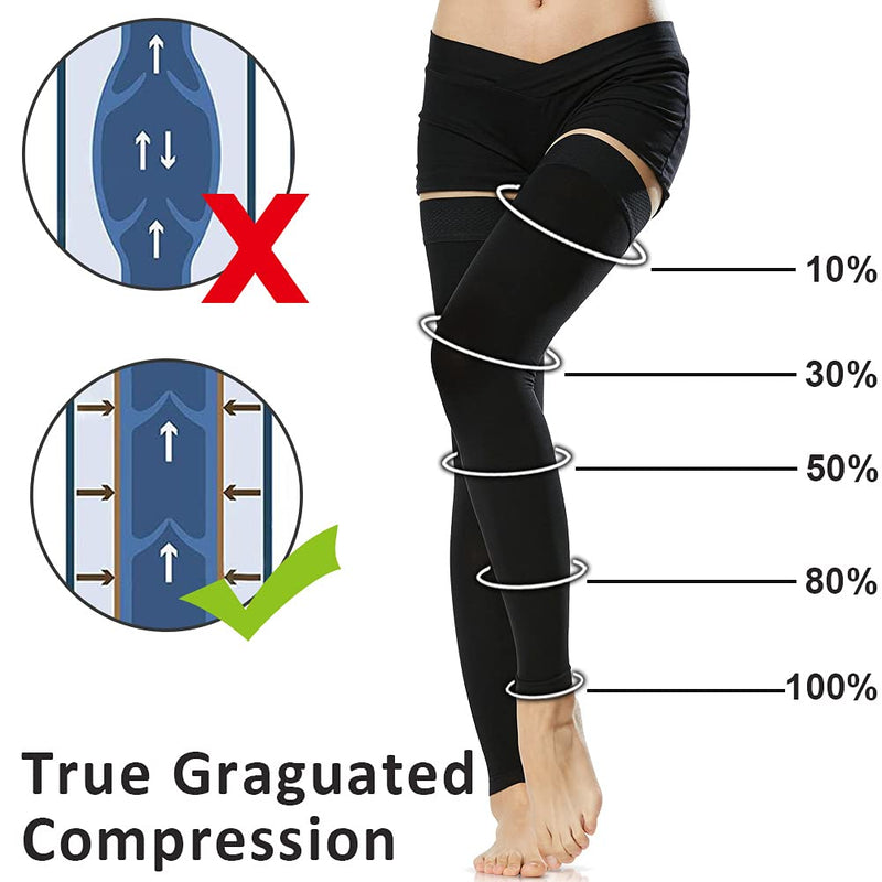 [Australia] - Ailaka 20-30 mmHg Compression Stockings for Women& Men, Thigh High Footless Varicose Veins Leg Sleeves Large (Pack of 1) Black 