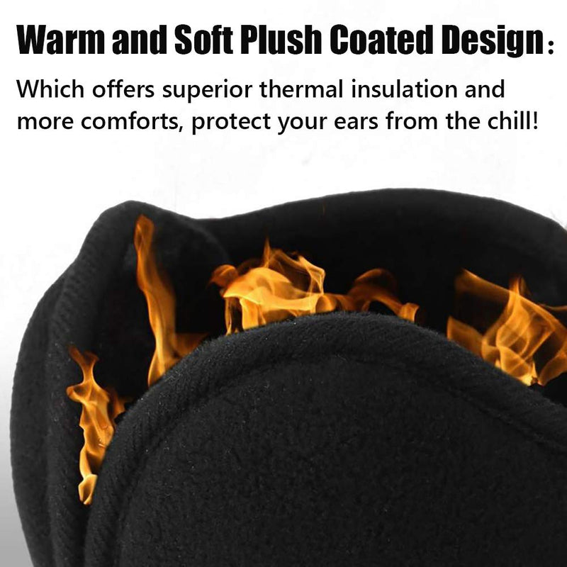[Australia] - LISM Unisex Folding Ear Warmers for Men and Women, The Warmest Fleece Plush Winter Earmuffs and Super Soft Ear Cover Behind Neck for Outdoor Black 