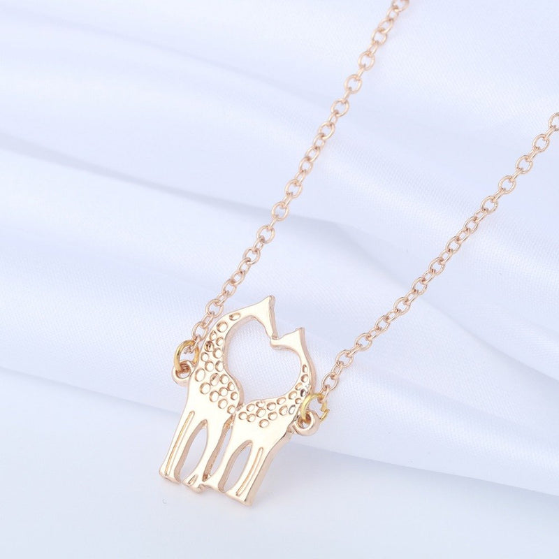 [Australia] - MIXIA Minimalist Double Kissing Giraffes Necklace Abstract Simple Animal Pendant gold 