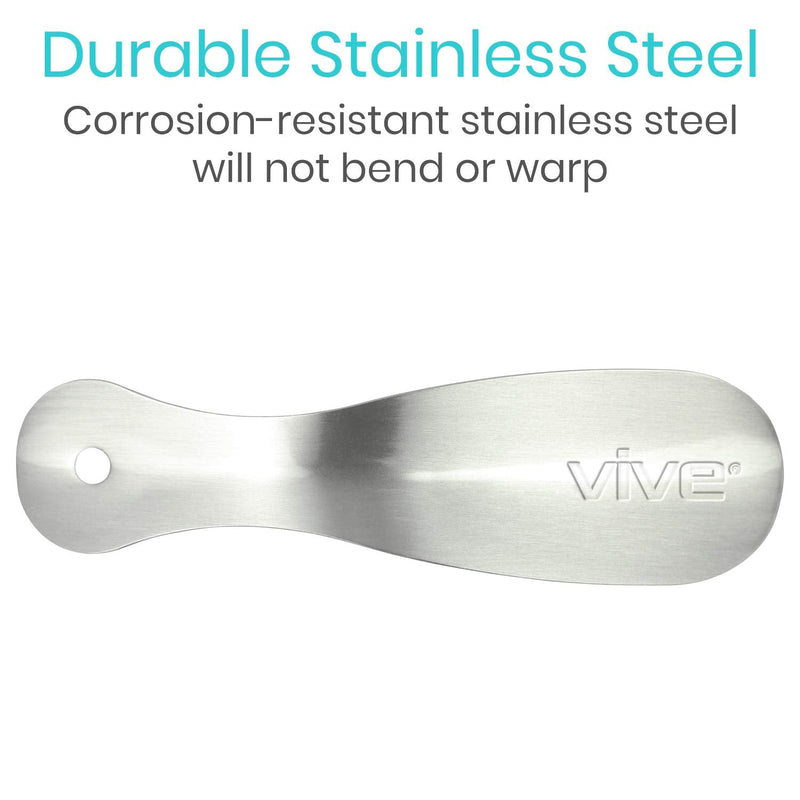 [Australia] - Vive Travel Shoe Horn for Men, Woman, Kids, Elderly Seniors - Small Size Stainless Steel Metal Spoon with Wide Handle for Boots, Dress Shoes, Casual Sneakers - Portable, Extended Reach Helper Tool 