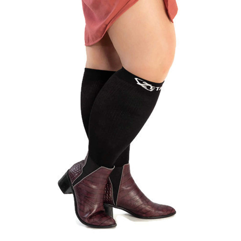 [Australia] - Zeta Socks Open Toe XXL 24 Inch Wide Calf Plus Size Compression 20-30 mmHg for Fatigue, Pain, Leg Swelling, Soothing Comfy Gradient Support, Prevents Swelling, Pain, Edema, DVT (1 Pair) Black 