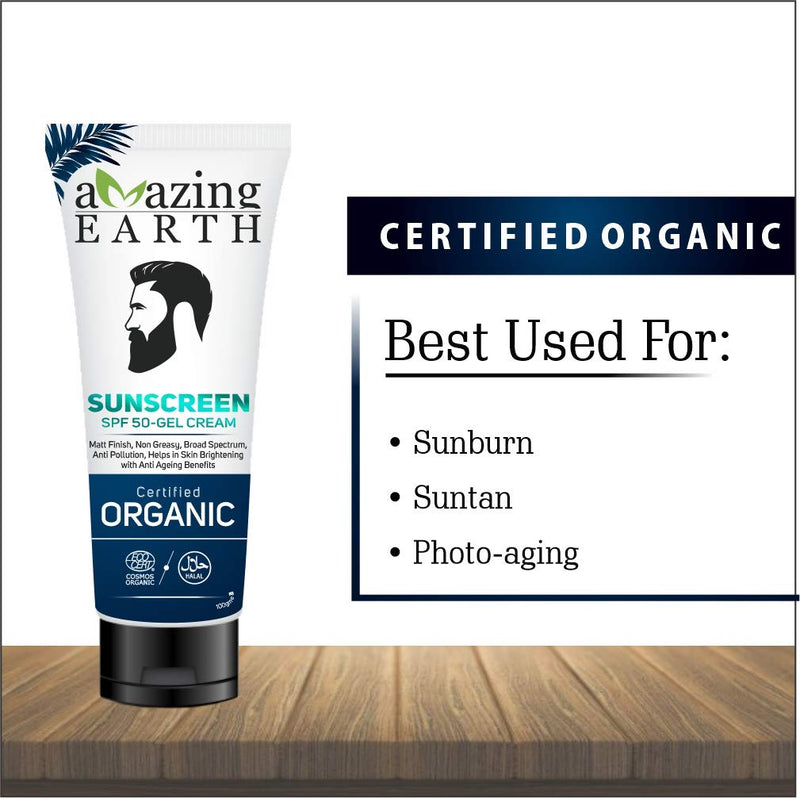 [Australia] - AMAzing EARTH Sunscreen SPF 50 Gel Cream Certified Organic, Matt Finish, Skin Brightening, Anti-Aging, No Parabens - 100gm 