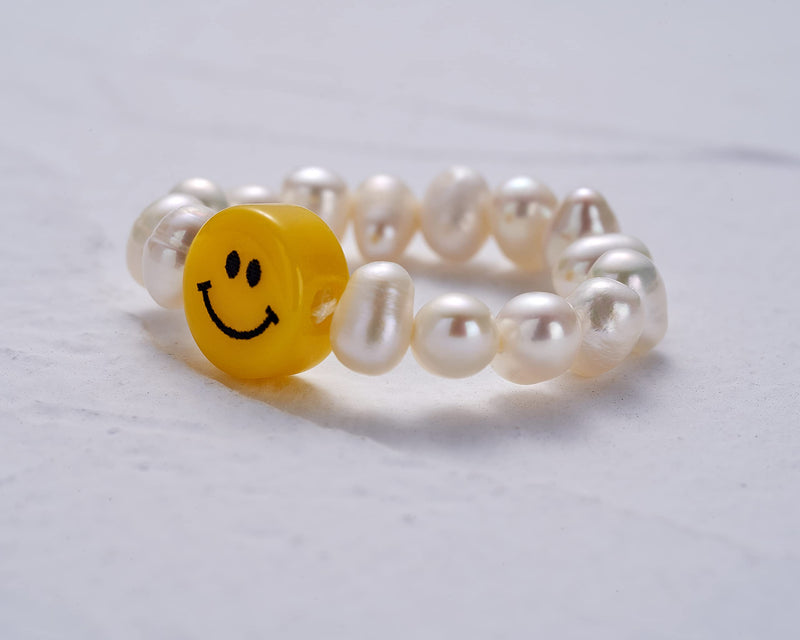 [Australia] - smiely face beaded pearl rings Irregular Pearl Cute Summer Y2K Handmade Stacked elastic ring for Teen Girls Women 