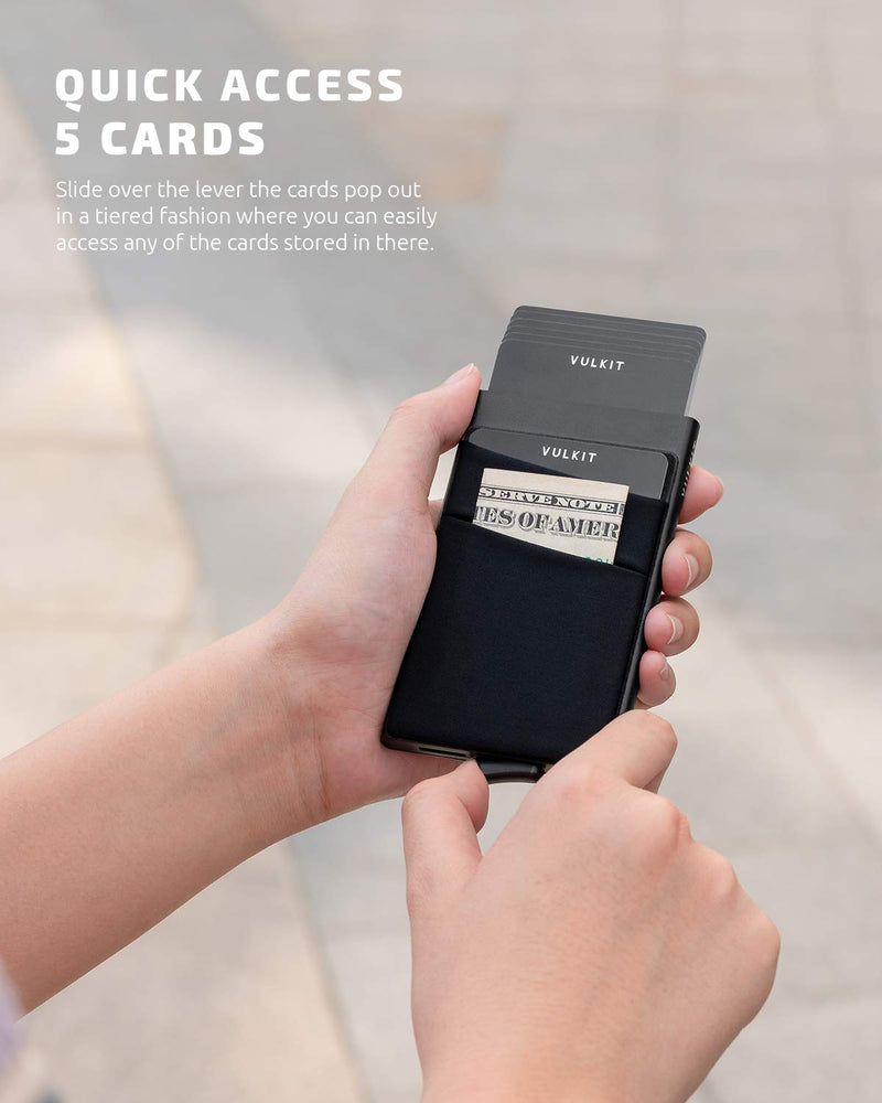 [Australia] - VULKIT Card Holder with Money Pocket Pop Up Wallet RFID Blocking Slim Metal Bank Card Case Holds 5 Cards and Notes(Black) Black 