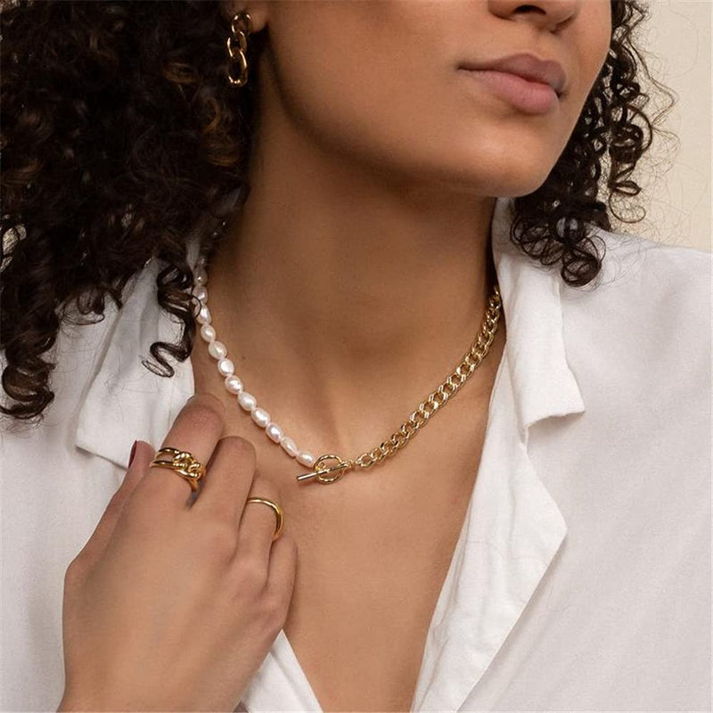 [Australia] - KDIZI Pearl Bead Choker Necklace Bracelet Set,18K Gold Handmade Colorful Bohemian Seed Beaded Pearl Choker for Women Girls Jewelry cuban chain & pearl 