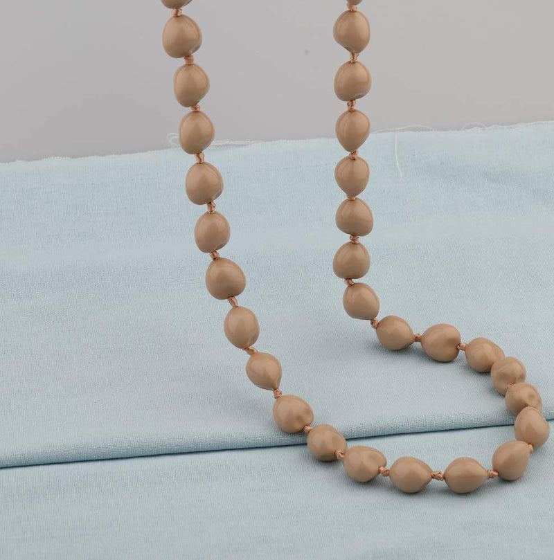 [Australia] - Chunky Hawaiian Kukui Nut Lei Necklace with Ribbon Bow Closure Graduation Gift beige 