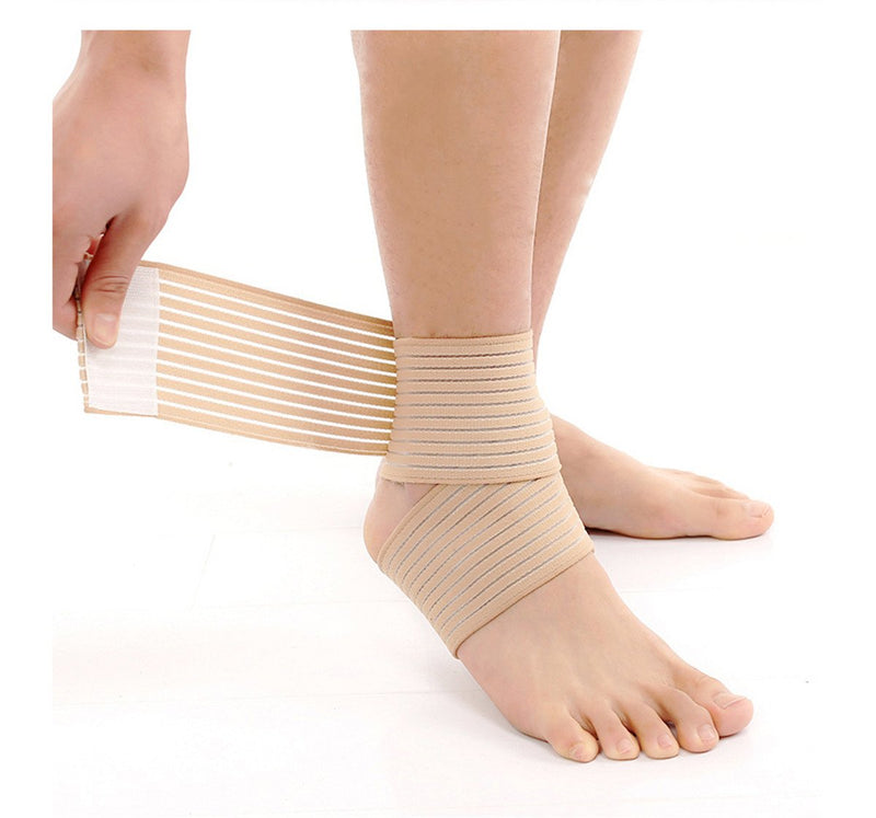 [Australia] - VIEEL 1 Pair Ankle Brace - Elastic Breathable Wrap Compression Knee Elbow Wrist Ankle Hand Support Wrap Sports Bandage Strap with Loop Fastening Strap (Beige) Beige 