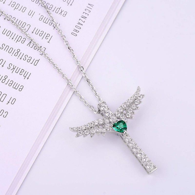 [Australia] - Re Besta Sterling Silver August Birthstone Peridot Jewelry for Women Birthday Gifts Mom Wife Angel Wings Necklace Emerald Ruby Necklace Green Emerald Angel Wings Love Heart Necklace 