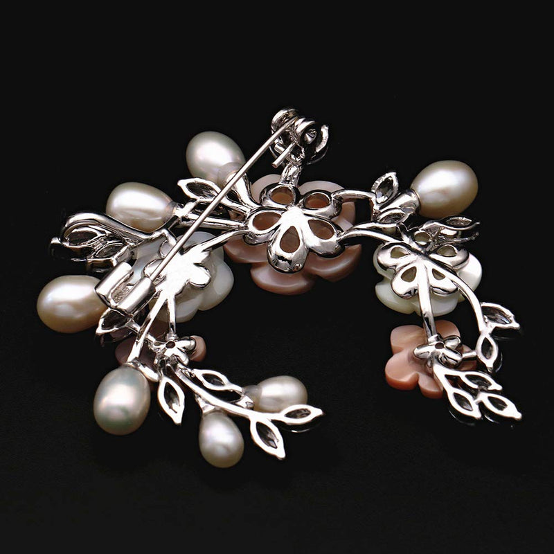 [Australia] - SHAN LI HUA Fashionable Accessories Shell Pearl Flower Brooch Women Safety Pin White Pink … xz-8004-platinum plating 