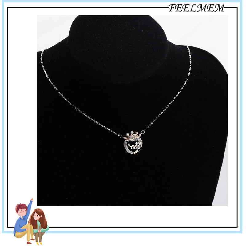 [Australia] - FEELMEM 15th Birthday Gift for Girl Crown Sweet 15 Anos Quinceanera Necklace Quince Jewelry Girls Sweet 15 Birthday Jewelry Fifteenth Gift silver 