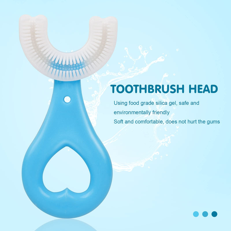 [Australia] - 2pcs Kids U Shaped Toothbrush, Food Grade Soft Silicone Toothbrush Head Tooth Cleaning, 360° Oral Teeth Care Kids Toothbrushes, Whole Mouth Baby Toothbrush, 2-12 Years Old (Blue) Blue 