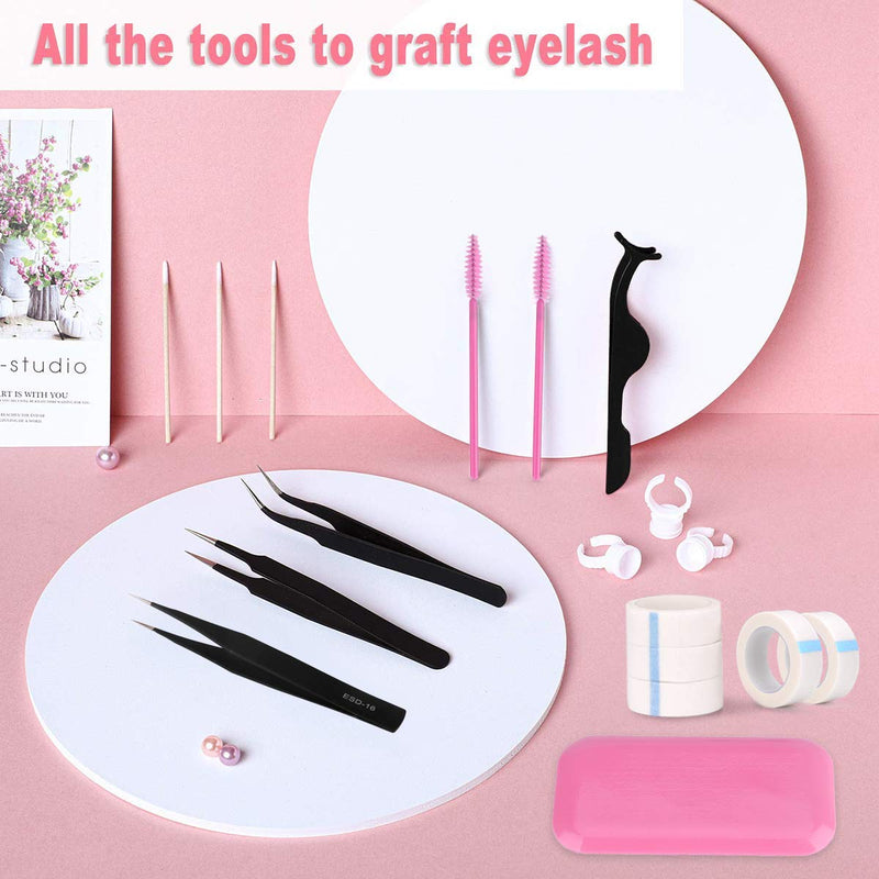 [Australia] - Eyelash Extension Kit 410Pcs, including Stainless Steel Precision Tweezers Set, Disposable Eyelash Mascara Brush Wand, Cotton Swabs 200Pcs, Cup Rings 100Pcs, Tapes, Eyelash Holder Pad 