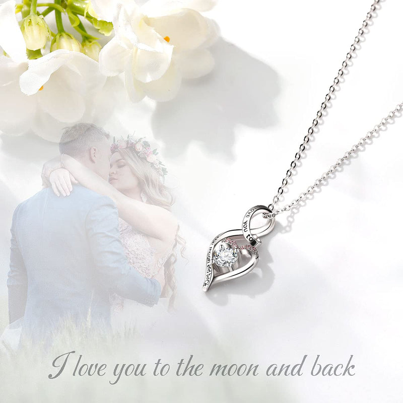 [Australia] - CELESTIA Sterling Silver I Love You to The Moon and Back Necklace for Women, Infinity Heart Neckless CZ Birthday Gift for Mother, Daughter, Sister, Wife, 18 inch Chain Forever Love-1 