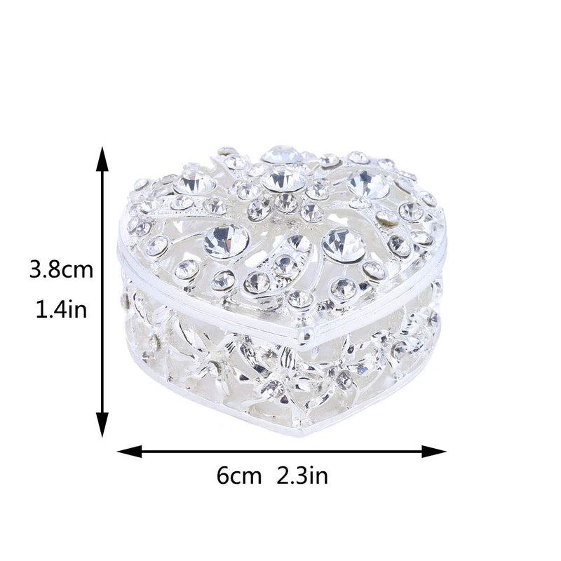 [Australia] - Classic Vintage Antique Heart Shape Jewelry Box Ring Small Trinket Storage Organizer Chest Christmas Gift, Silver 