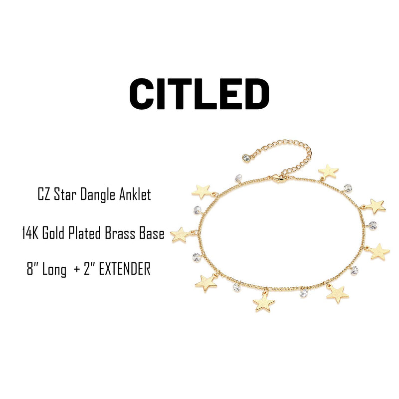 [Australia] - CITLED Women Star Anklet Gold Dangle Diamond CZ Drop Foot Chain 14K Gold Filled Boho Beach Simple Delicate Handmade Jewelry Gift 