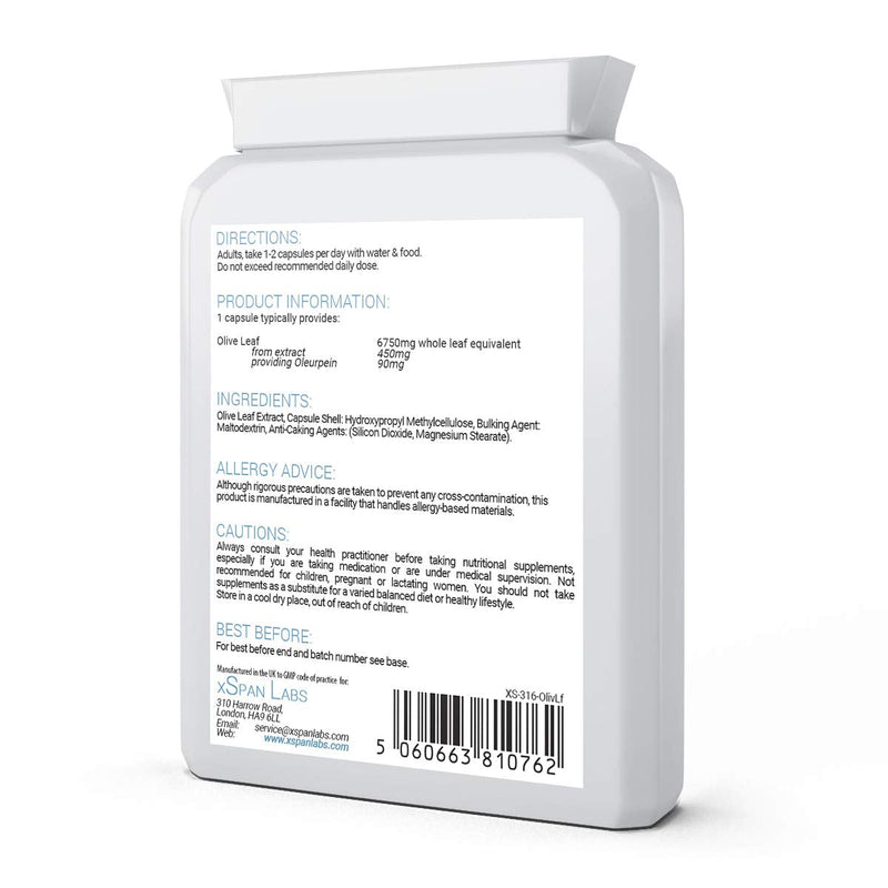 [Australia] - Olive Leaf Extract 450mg (6750mg Whole Leaf Equivalent) 60 Capsules – containing an Exceptional 20% Active Oleuropein 