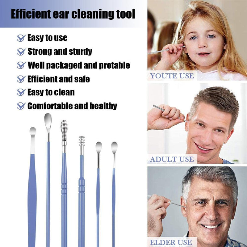 [Australia] - AONUOWE 6 Pcs Ear Pick Earwax Removal Kit, Ear Cleansing Tool Set, Ear 11.7x2.8x2cm Blue 