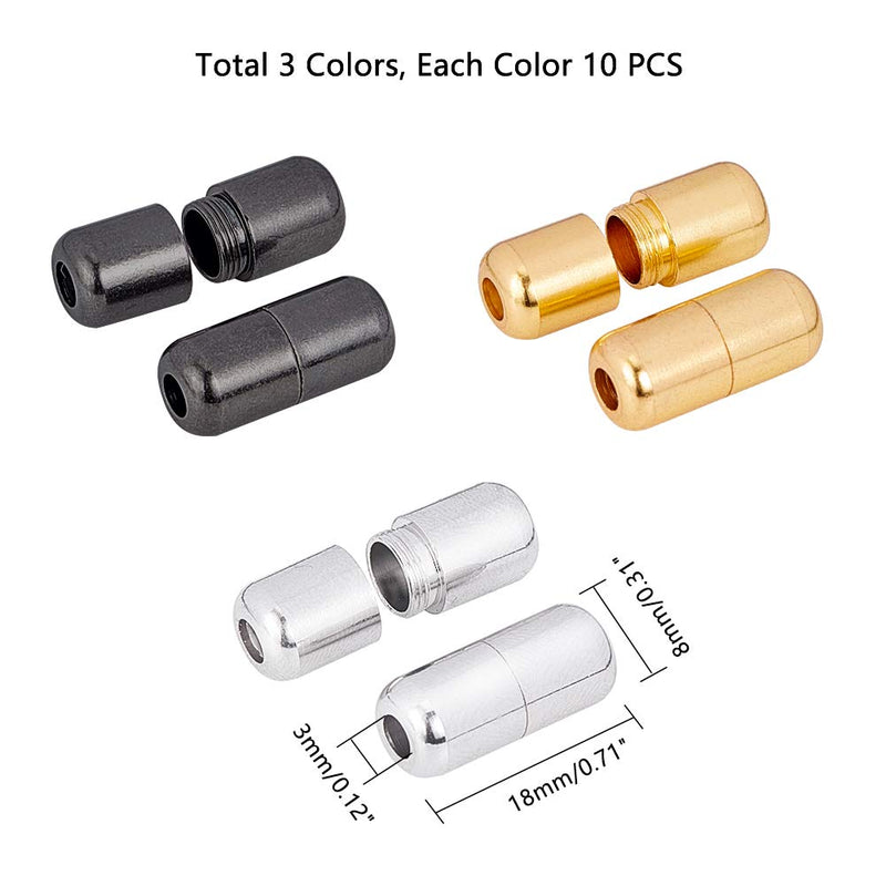 [Australia] - PandaHall 30 Sets Shoelace Tip Clasps Buckle Laces, 3 Colors Metal Lock Buckles Tip Ends for Athletic Running Sneakers Board and Casual Shoes 