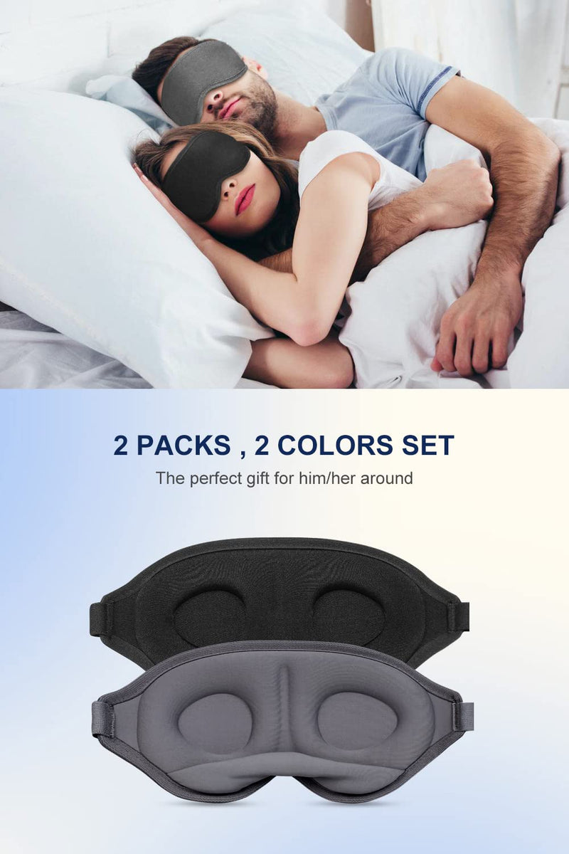 [Australia] - Sleep Mask, 2-Pack of Super Soft and Comfortable 3D Drowsy Sleep Mask, 100% Blackout Sleep Aid Eye Mask for Side Sleepers with Adjustable Straps, Suitable for Travel, Lunch Breaks, Meditation 