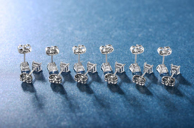 [Australia] - MDFUN 18K White Gold Plated Princess Cut Clear Cubic Zirconia Stud Earring Pack of 5 Pairs 