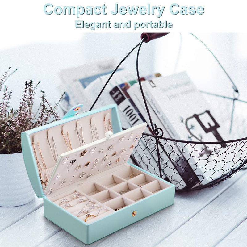 [Australia] - Travel Jewelry Organizer Box for Women LATIT PU Leather Jewelry Case Small Jewelry Storage Box Jewelry Display Holder for Rings, Earrings, Necklaces, Gift,6.7’’x3.7’’x2.36’’-Light blue Light blue 