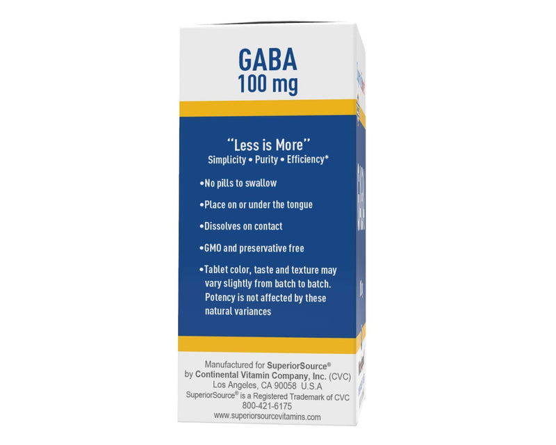 [Australia] - Superior Source GABA 100 mg, Under The Tongue Quick Dissolve Sublingual Tablets, 100 Count, Brain Health Support, Promotes a Relaxing Effect & Positive Mood, Stress Relief & Sleep Support, Non-GMO 