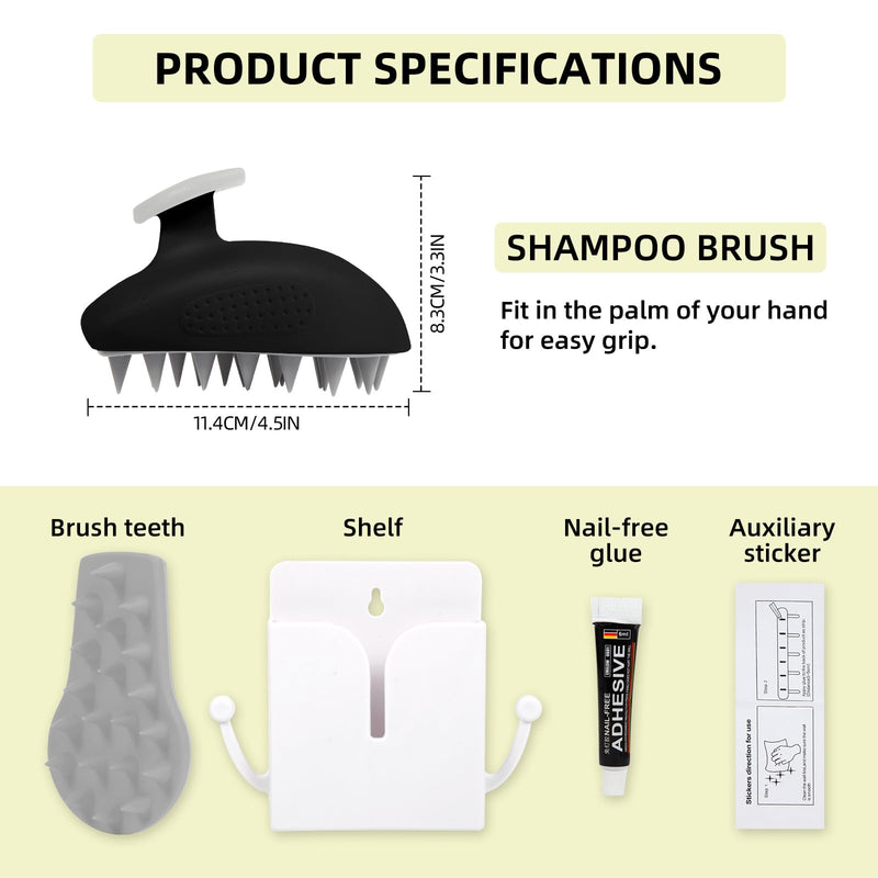 [Australia] - Scalp Massager Shampoo Brush, Soft Hard Silicone Shampoo Scrub Brush for Hair Care Growth Clean, Wet and Dry Hair Head Massager, Reduce Dandruff, Massage Scalp Black 