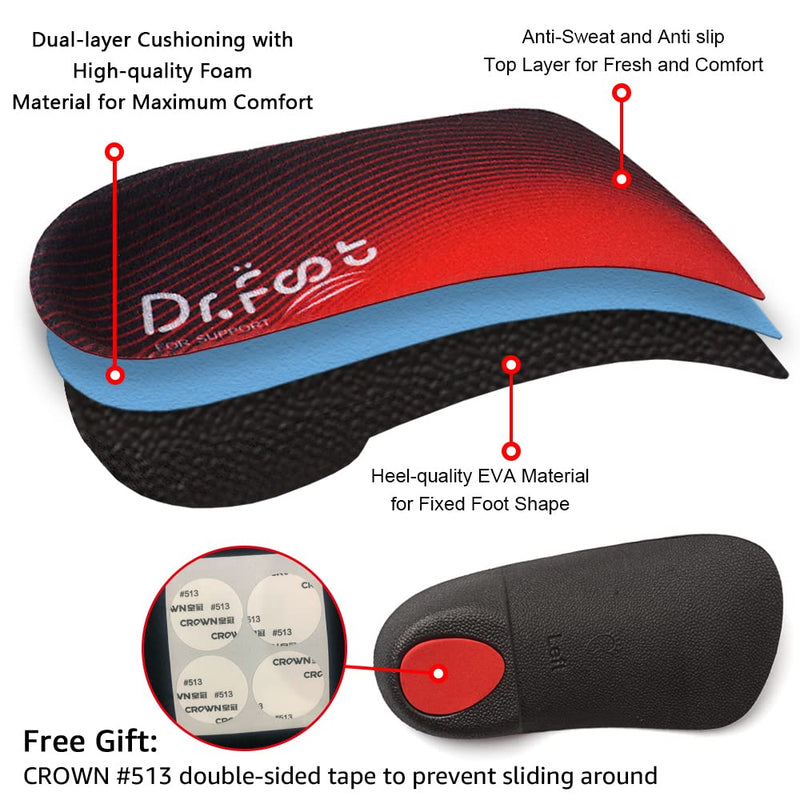 [Australia] - Dr. Foot's 3/4 Length Orthotic Insoles, High Arch Support Inserts for Flat Feet Plantar Fasciitis Over-Pronation and Foot Pain (X-Large(Men's 11.5-14 / Women's 12.5-15)) Red X-Large(Men's 11.5-14 / Women's 12.5-15) 