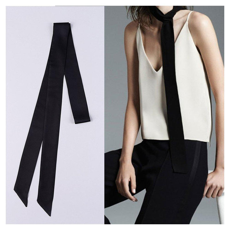 [Australia] - TOOKY Women's fashion soft black thin section tight scarf tie necklace collar ribbon 