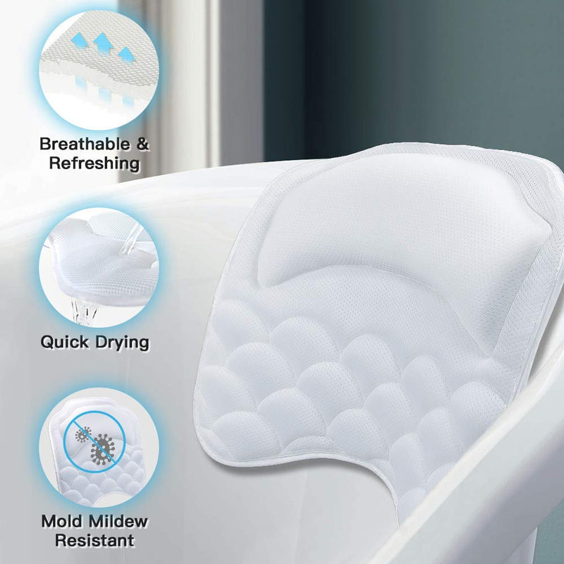 [Australia] - Beautybaby Anti-mold Bathtub Spa Pillow[2021 Upgraded] Bath Pillows for tub, with Non-Slip 8 Large Strong Suction Cups, Free Machine Washable Bag 