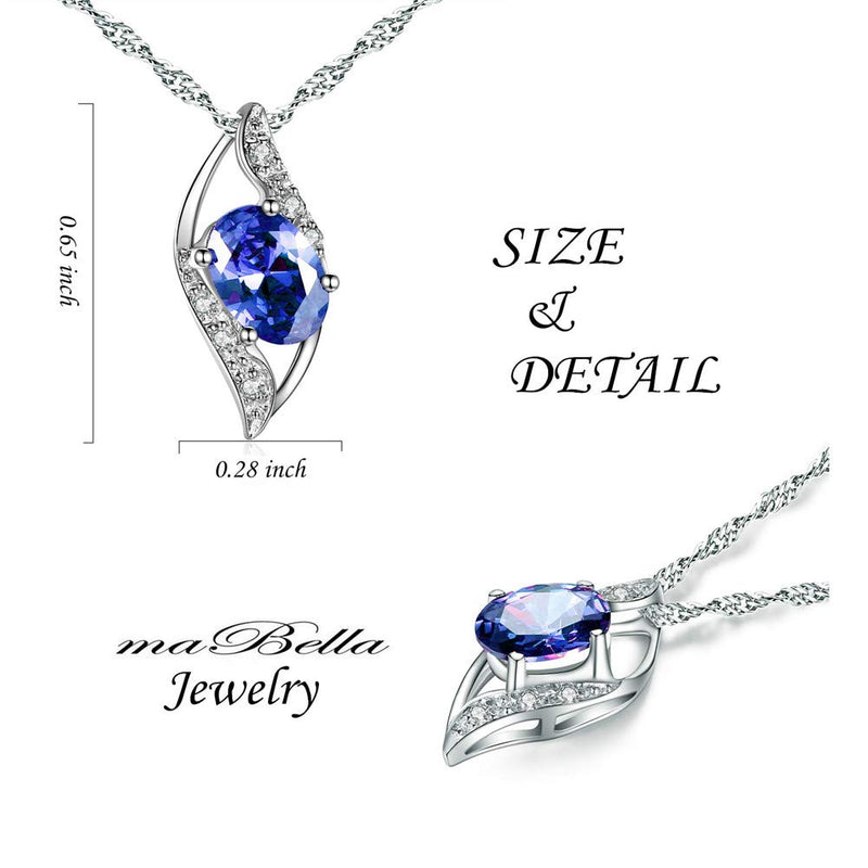 [Australia] - MABELLA Sterling Silver Simulated Birthstone Oval Cut Leaves Shape Pendant Necklace,Gifts for Girls Simulated Blue Sapphire 