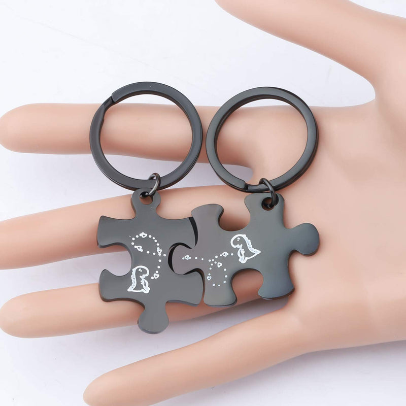 [Australia] - PLITI Dinosaur Couple Gifts Dinosaur Puzzle Keychain Set Dino Fans Gift Animal Lover Gift Funny Dinosaur Obsessed Gift Dino Geeky Nerdy Gift for Couple BFF dinosaur CP black2 