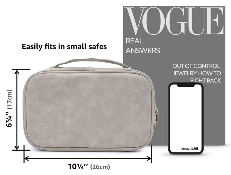 [Australia] - storageLAB Travel Jewelry Organizer, Faux Suede Clutch Bag for Necklaces, Earrings, Rings and Bracelets (Grey) Grey 