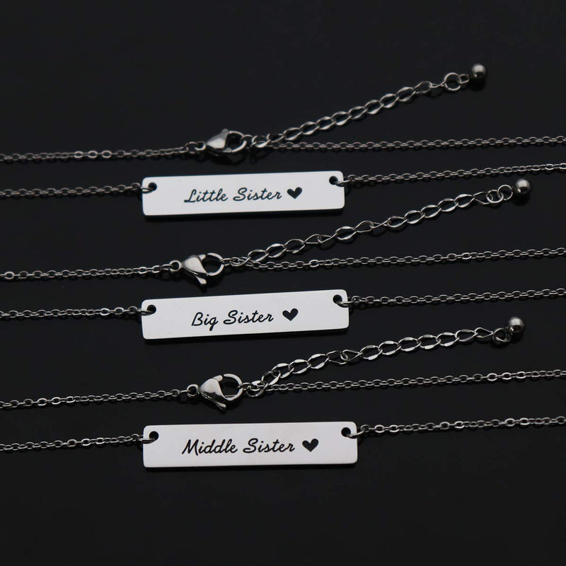 [Australia] - CHENVA Sisters Bar Necklaces 3 Pieces Big Sis Middle Sis Little Sis Necklace Set Gift for Sisters big sis lil sis middle sis 