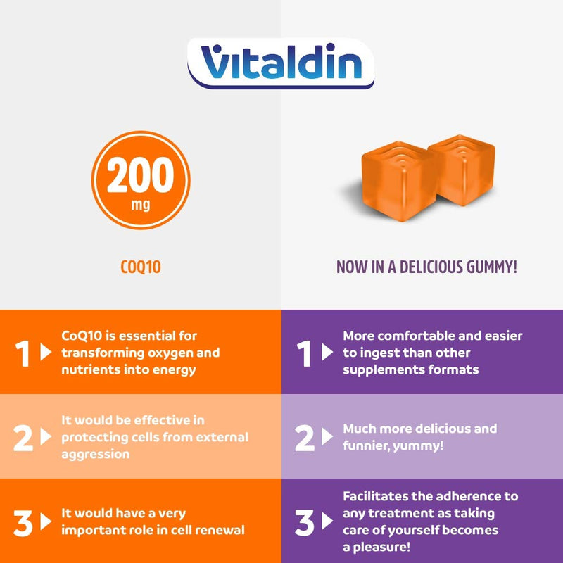 [Australia] - VITALDIN Coenzyme Q10 Gummies � 200 mg CoQ10 per Serving � 50 Chewable Gummies (1 Month Supply), Peach Flavour � Beauty Supplement � Antioxidant � Gluten Free 