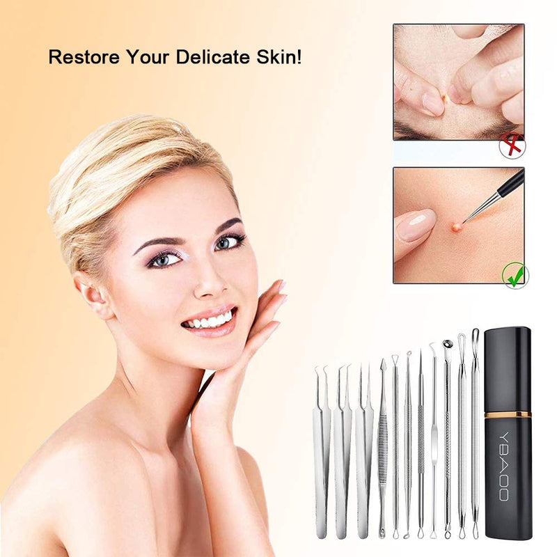 [Australia] - [New]Blackhead Remover Tool 11PCS, Ybaoo Professional Pimple Popper Tool Kit Comedone Extractor Acne Removal Kit for Blemish, Whitehead Popping, Zit Removing for Nose Face(11Pcs-Silver) 