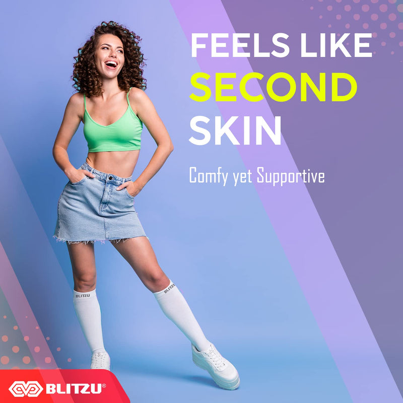 [Australia] - BLITZU Compression Socks Men, Knee High Socks For Women 20-30 mmhg. Best Compression Stockings For Leg Pain Relief, Better Blood Flow & Circulation, Great For Pregnant Women & Nurse WHITE S Small 