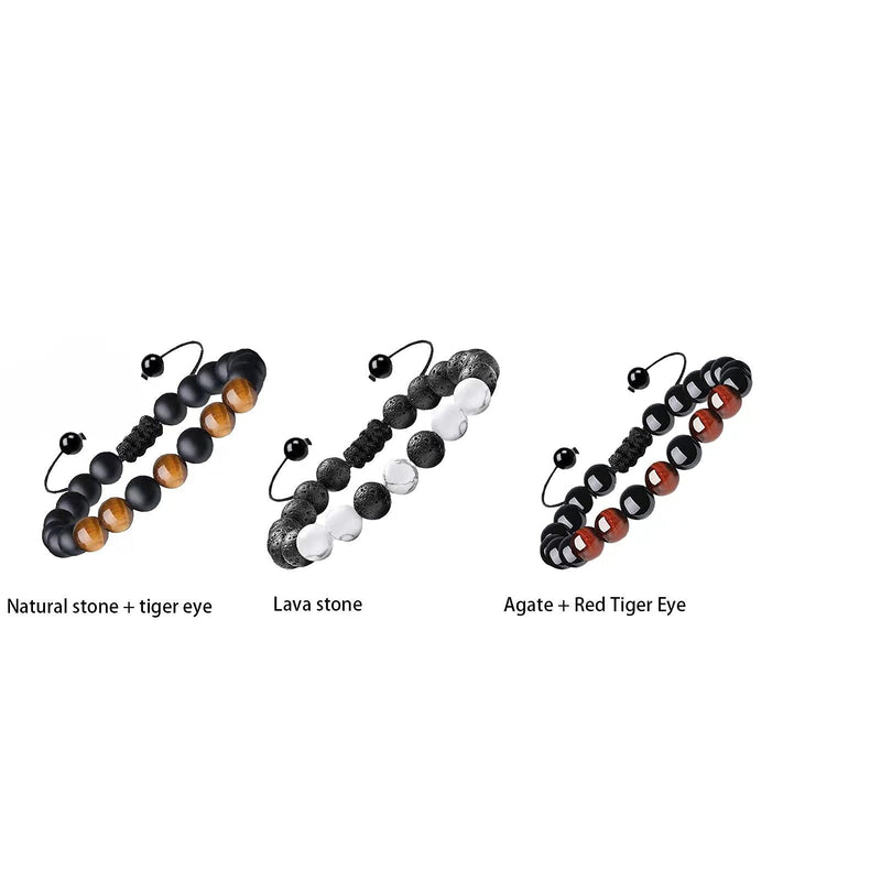 [Australia] - YUJIAN 3 PCS 8mm Tiger Eye Handmade Beaded Bracelets for Men, Healing Crystal Mens Bracelet Essential Oil Diffuser Adjustable Anxiety Bracelet Men's Gift Three-piece suit 