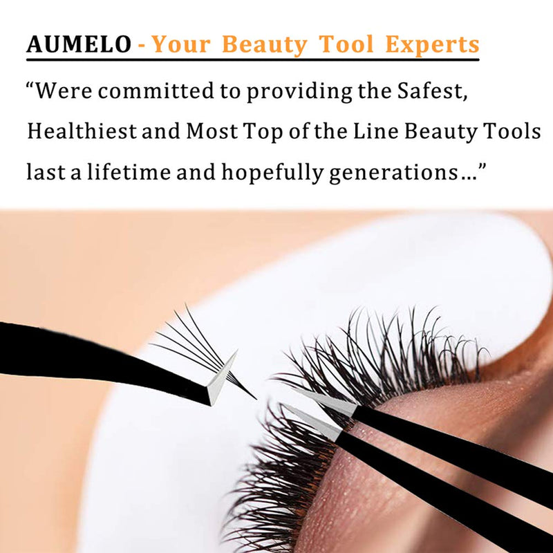 [Australia] - Tweezers for Eyelash Extensions by AUMELO - 3 PCS Professional Stainless Steel Precision Eyelashes Lash Tweezers Set for Your Beauty - Steel Pointy Ends Meet Perfectly,Black Black 