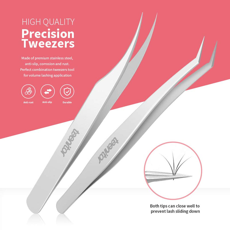 [Australia] - 2 Pieces Eyelash Extensions Tweezers, Teenitor Professional Stainless Steel Precision Tweezers set with Dolphin-shaped and Curved Pointed Tip Tweezers Nipper for lash Extensions 