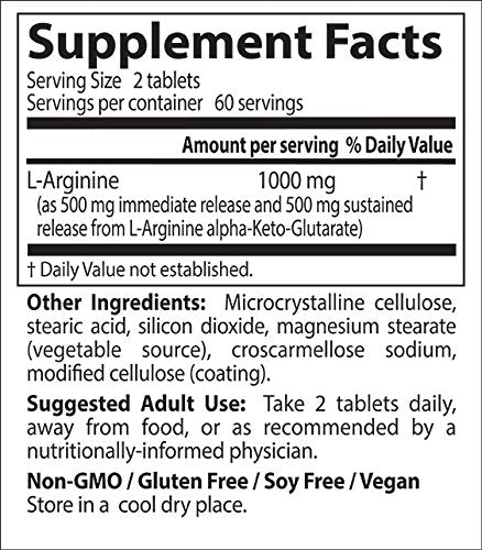 [Australia] - Doctor's Best Sustained Plus Immediate Release L-Arginine, Non-GMO, Vegan, Gluten & Soy Free, 500 mg, 120 Count 
