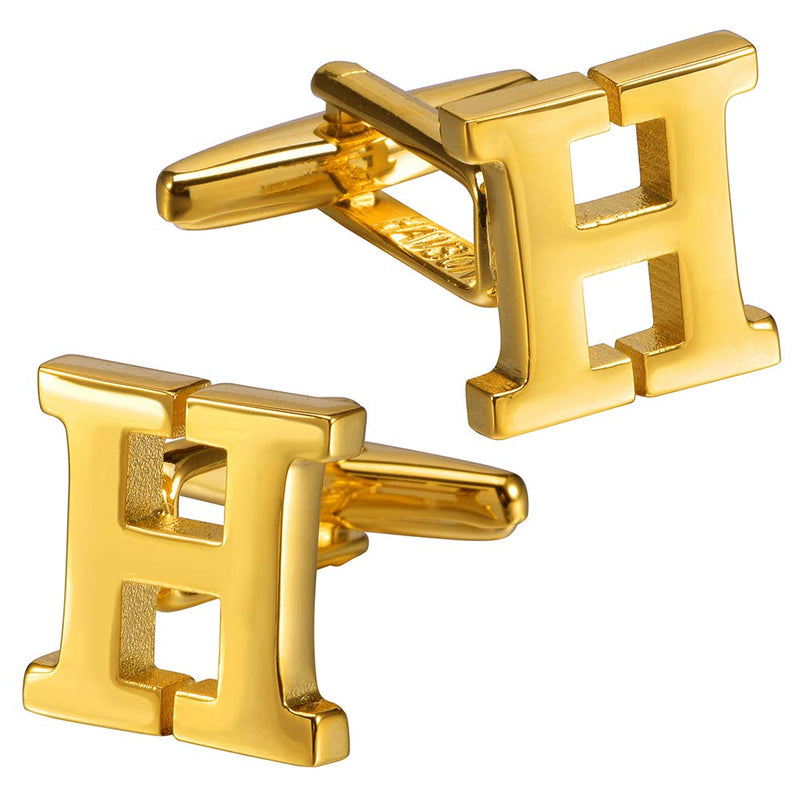 [Australia] - HAWSON Mens Initials Cufflinks Gold Plated Tone for Business Wedding Shirt Accessorry H 